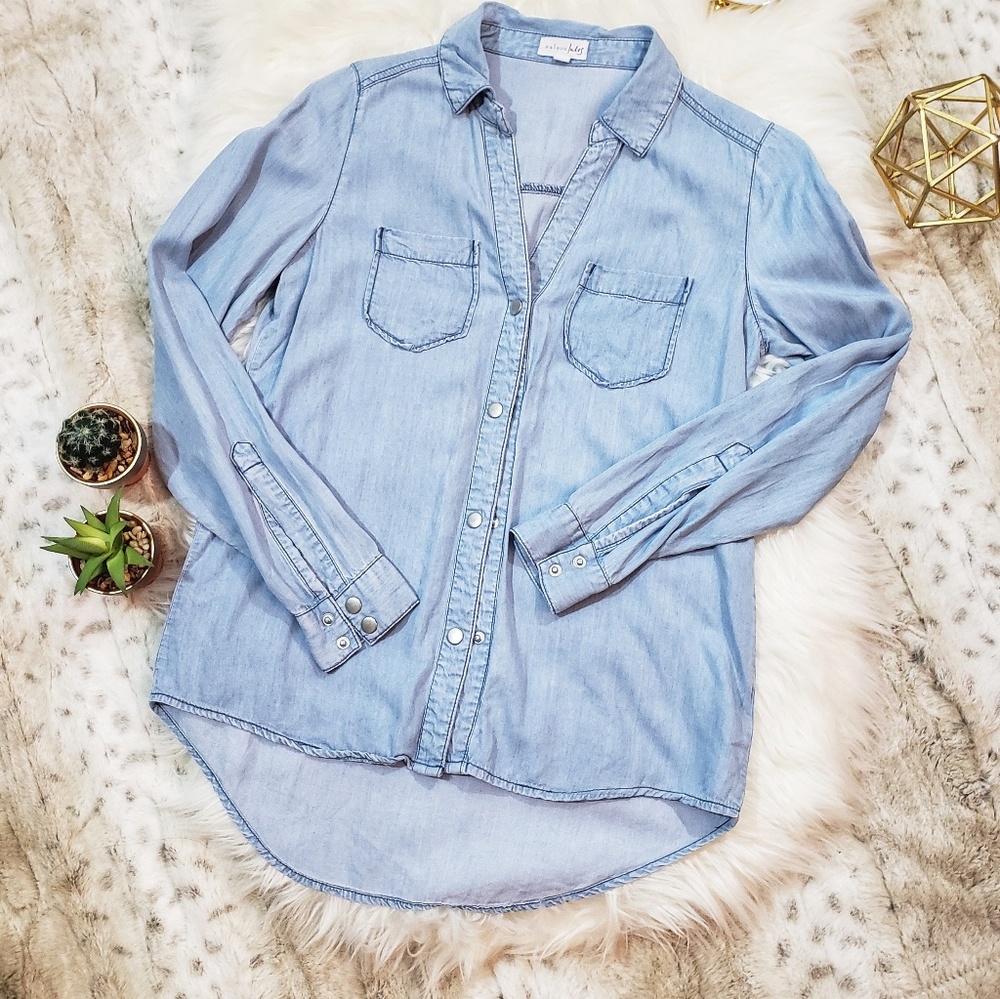 Maison Jules Denim Like Button Down Shirt SZ XS